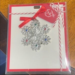 Lenox Silver Snowflake Ornament with Red, Green, and Blue Gems